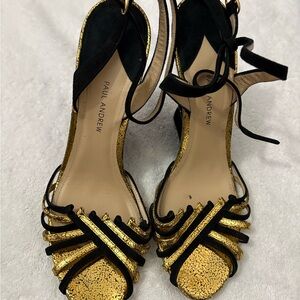 Paul Andrew Black and Gold Strappy Heels